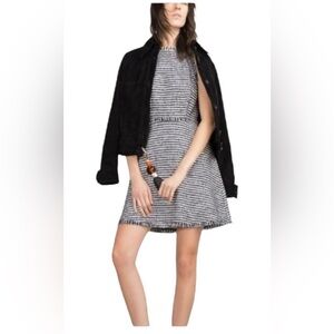 Zara White Black Tweed Fringe Trim Sleeveless Mini Dress Medium